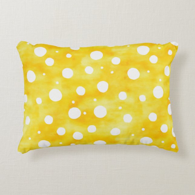 Almofada Decorativa Bolinhas de Aquarela - Amarelo Terrestre e Branco  (Frente)