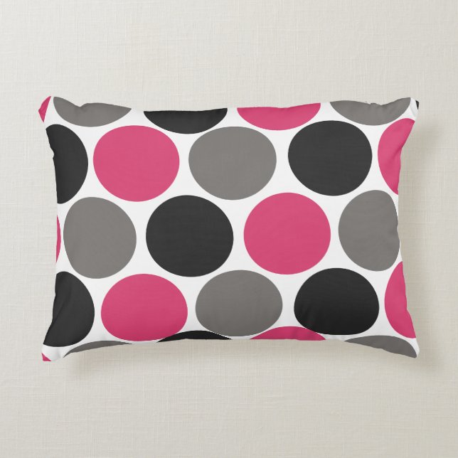 Almofada Decorativa Bolinhas rosa e Cinza (Frente)