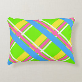 Almofada Decorativa Bolsa de xadrez verde-claro, rosa, amarela e azul