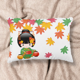 Almofada Decorativa Boneca Kokeshi verde Kimono Geisha