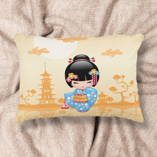 Almofada Decorativa Boneca Maiko Kokeshi Garota Geisha Fofa Amarela