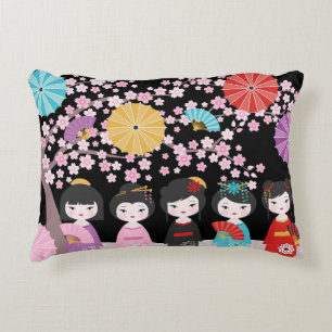 Almofada Decorativa Bonecas Kokeshi japonesas Black