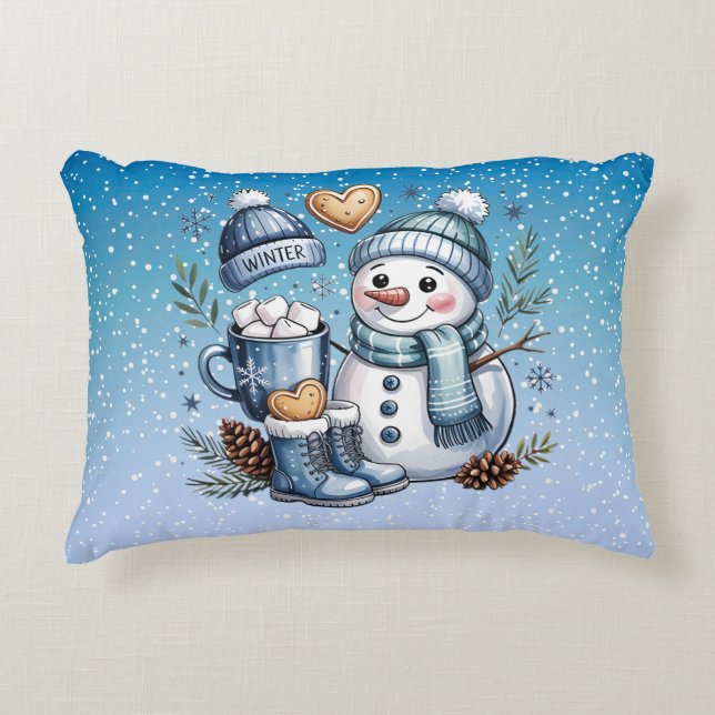Almofada Decorativa Boneco de Neve Aconchegante de Inverno (Frente)
