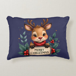 Almofada Decorativa Bonita Reindeja de Natal com Holly e Sinal