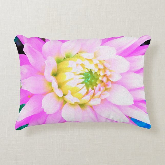Almofada Decorativa Bonito rosa, branco e amarelo Cactus Dahlia Macro (Frente)