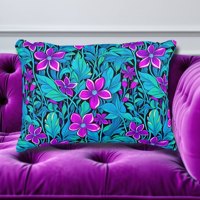 Almofada Decorativa Bonito Roxo e Azul Teal Floral (Criador carregado)