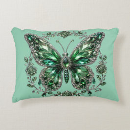 Almofada Decorativa Borboleta de Cristal Verde | Moldura Floral