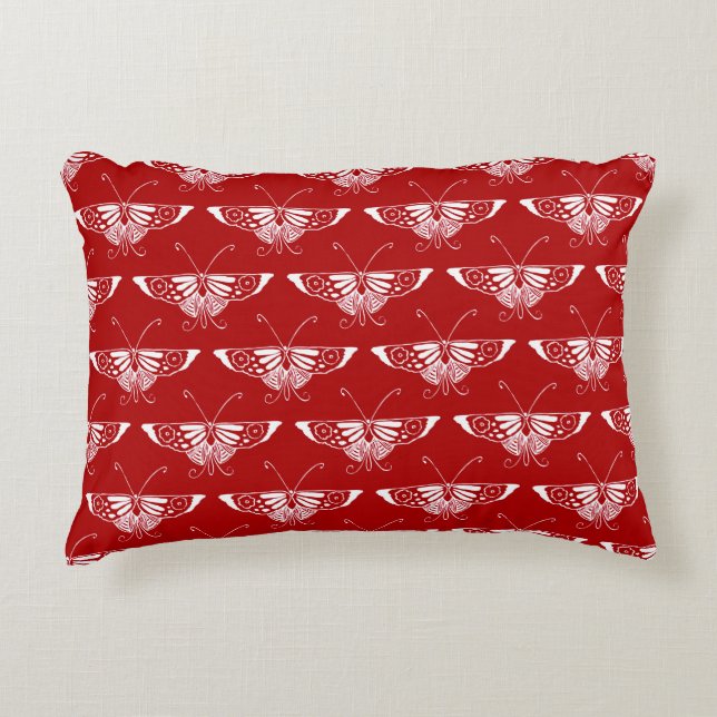 Almofada Decorativa Borboleta Deco Estilizada - vermelho-escuro e bran (Frente)
