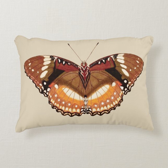 Almofada Decorativa Borboleta Monarca em Castanho, Ferrugem e Creme (Frente)