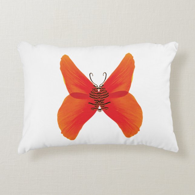 Almofada Decorativa Borboleta Vermelha Laranja com o seu nome (Frente)