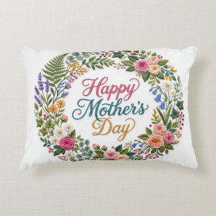 Almofada Decorativa Bordado Falso Floral Feliz Dia das Mães