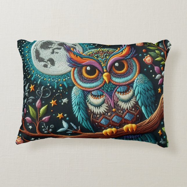 Almofada Decorativa Bordados Faux de Coruja Whimsical (Verso)