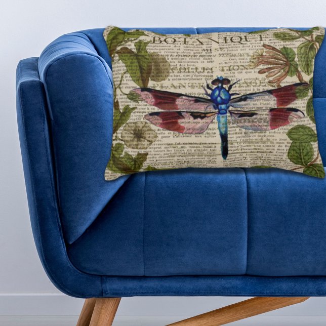 Almofada Decorativa botânica francesa deixa libélula antiga moderna (french botanical leaves modern vintage dragonfly decorative pillow)