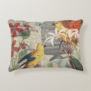 Almofada Decorativa Botânica Vintage de Pássaros Natureza Antiga Tropi