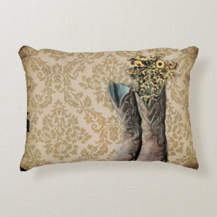 Almofada Decorativa Botas de vaqueiro do país ocidental do wildflower