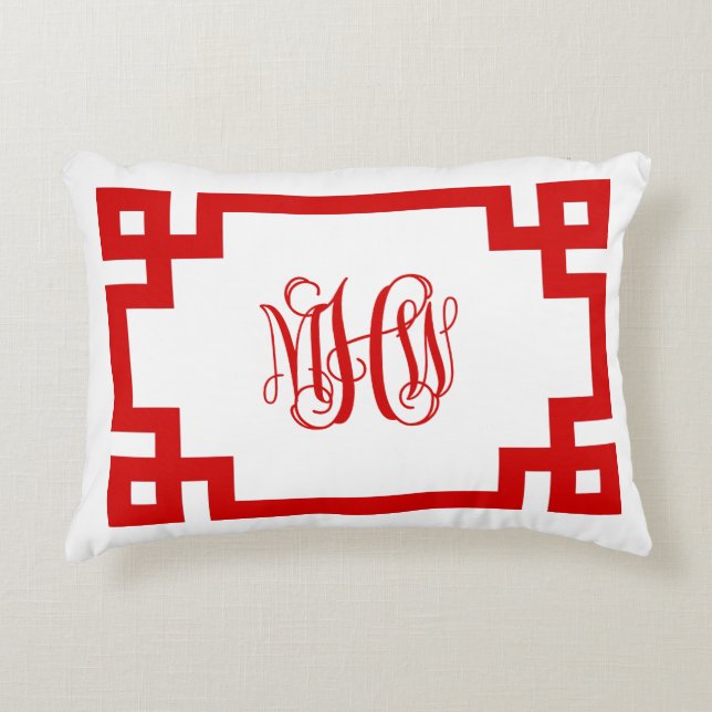 Almofada Decorativa Branco vermelho Chave grega Monograma DIY BG (Frente)