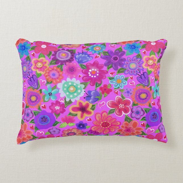 Almofada Decorativa Bright Boho Style Pink Flowers Belo (Frente)