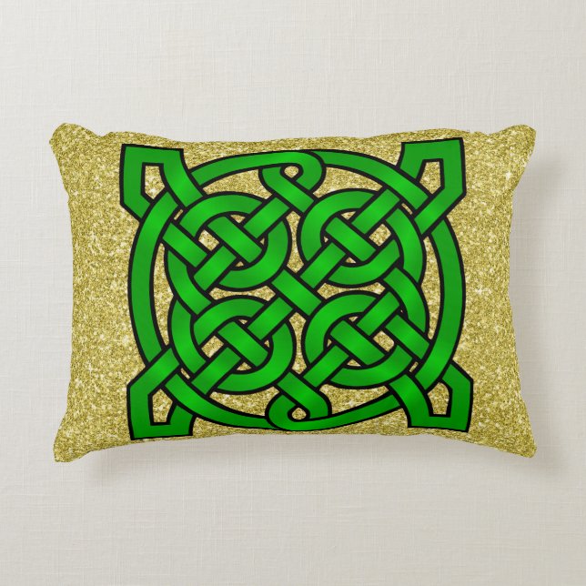 Almofada Decorativa Brilhante Verde Celta Números Dourados (Frente)