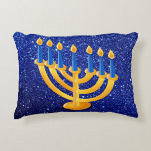Almofada Decorativa Brilho azul Dourado do falso de Menorah