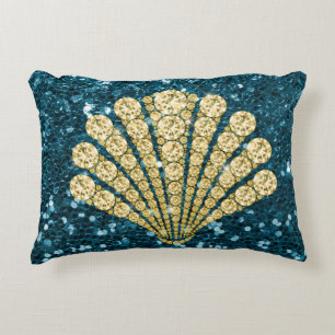 Almofada Decorativa Brilho Dourado do falso da cerceta do Seashell do