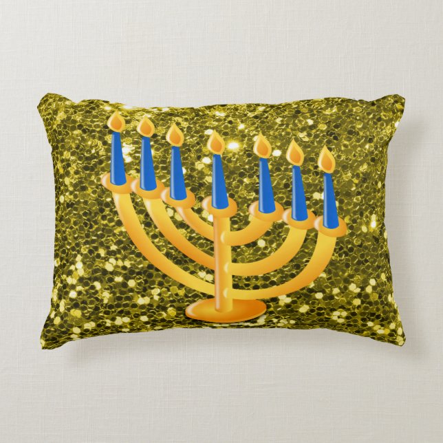 Almofada Decorativa Brilho Dourado Dourado do falso de Menorah (Frente)