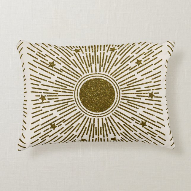 Almofada Decorativa Brilho retrorreflector, sol ouro com raios (Frente)