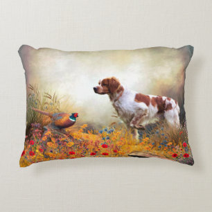 Almofada Decorativa Brittany Spaniel, caçando faisão