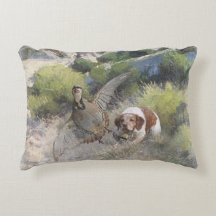 Almofada Decorativa Brittany Spaniel caçando partucho chukar, Art