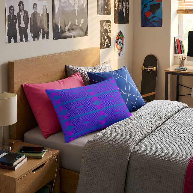 Almofada Decorativa Brutalist Waves: Supreme Blue & Flourescent Purple (Abstract Brutalist Pillow in a Youth Room)