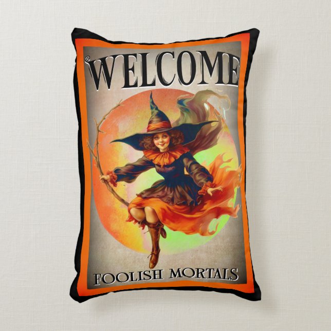 Almofada Decorativa Bruxa Mortal Halloween de Boas-Vindas (Frente(Vertical))