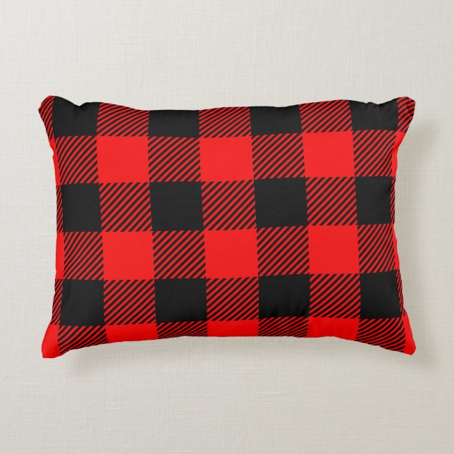 Almofada Decorativa Buffalo Check Red and Black Lumberjack Xadrez Deco (Frente)