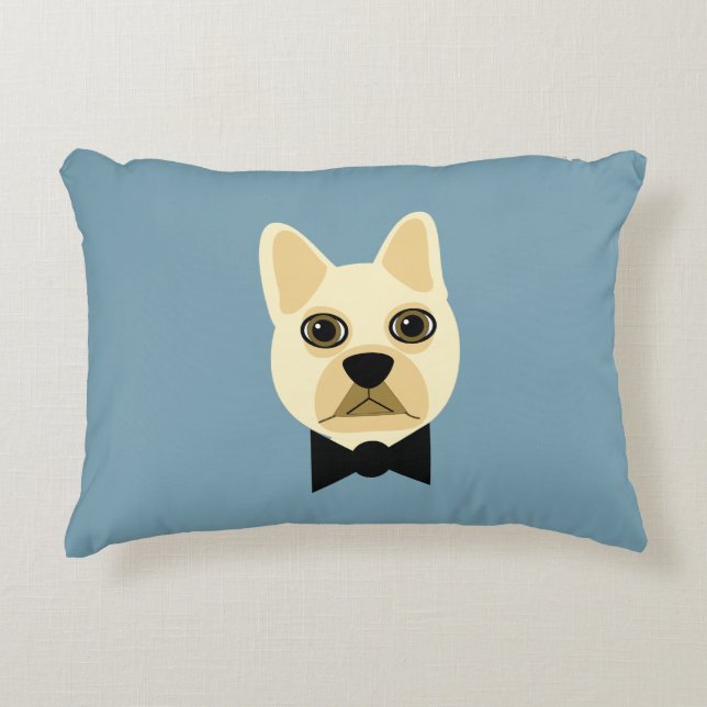 Almofada Decorativa Buldogue francês com azul-bolha (Frente)