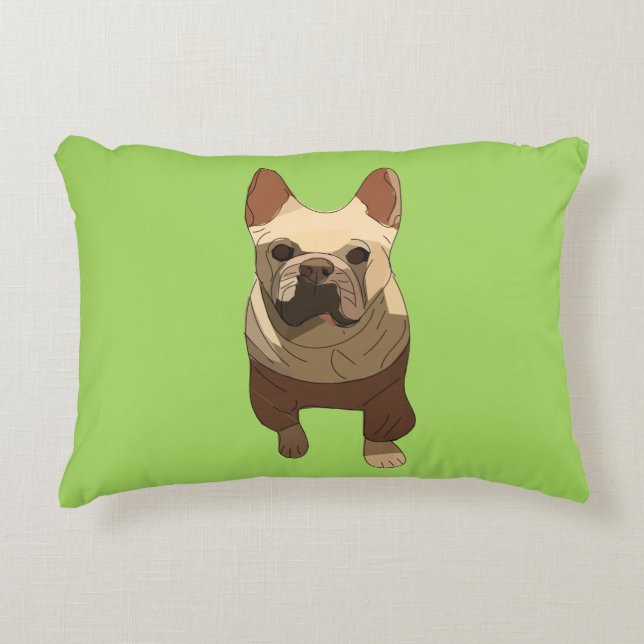 Almofada Decorativa Bulldog Francês, Verde Lima (Frente)