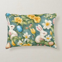 Almofada Decorativa Bunnies, Flores de primavera e Ovos de Páscoa. Pin