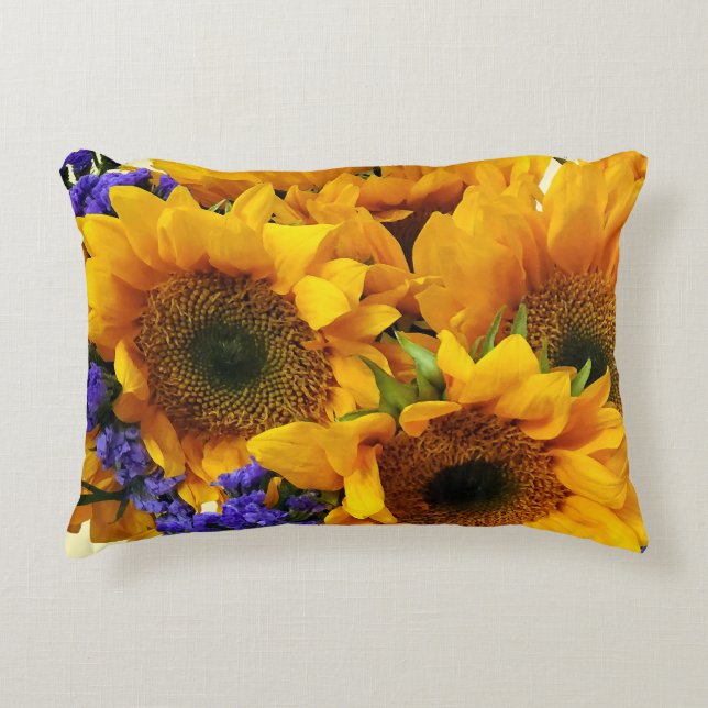 Almofada Decorativa Buquê de girassóis e de estados roxos (Frente)