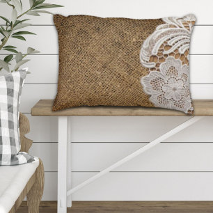 Almofada Decorativa burlap and lace do país ocidental russo da boêmia