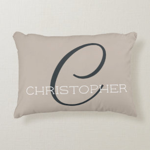 Almofada Decorativa C Inicial Monograma Bege Taupe Estiloso 