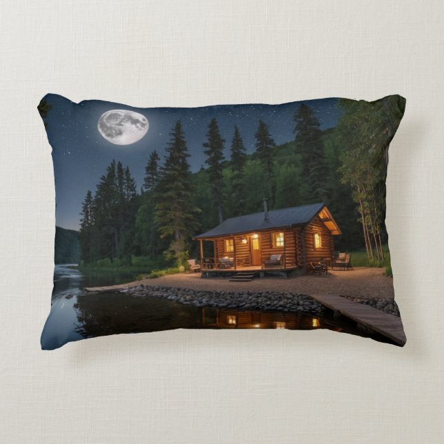 Almofada Decorativa Cabina no bosque à noite (Frente)