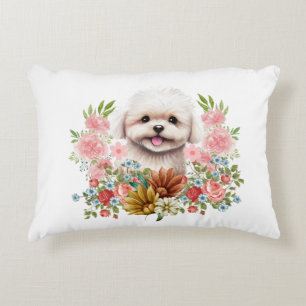 Almofada Decorativa Cachorro Maltês com Flores, Cachorro Maltês