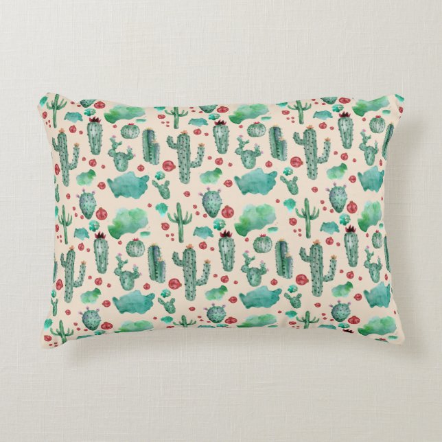 Almofada Decorativa cacto e padrão de ladybug - fundo bege (Frente)