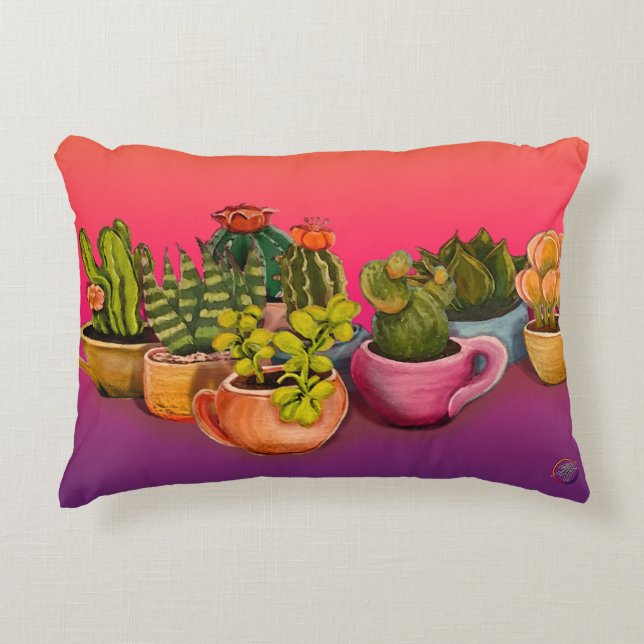 Almofada Decorativa Cactos no Café - Travesseiro de Ênfase (Frente)
