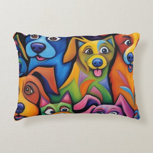 Almofada Decorativa Cães abstratos loucos e legais (Frente)