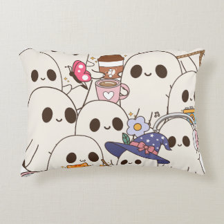 Almofada Decorativa Café e Gato de Outono com Fantasmas Assustadores F