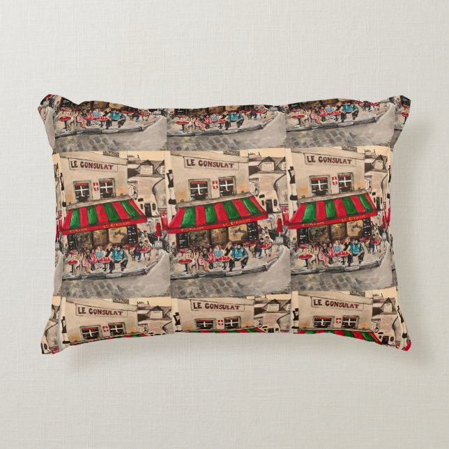 Almofada Decorativa "Café em Rue Norvins, Montmarte" Paris (Frente)