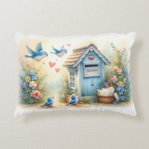 Almofada Decorativa Caixa de Correio do Amor Cottagecore Pássaro Azul
