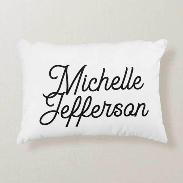 Almofada Decorativa Caligrafia Negra Branca, Trendência Criativa Ameri (Frente)