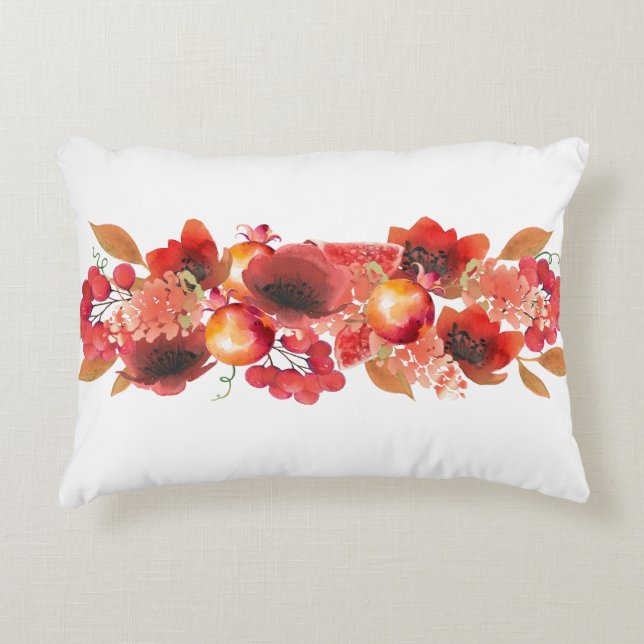 Almofada Decorativa Camada de Aquarela de Flores e Frutas (Frente)