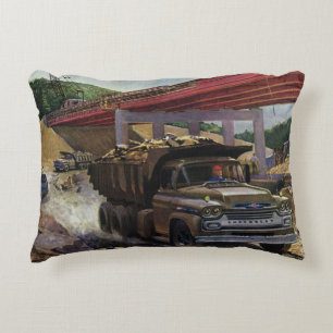 Almofada Decorativa Caminhão Basculante Empresarial Vintage em um Cant