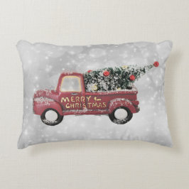 Almofada Decorativa caminhão de vintage vermelho sobre fundo de cinza