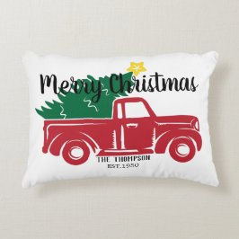 Almofada Decorativa Caminhão vermelho clássico com pinheiro verde